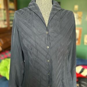 Doncaster silk navy Button-Up Blouse